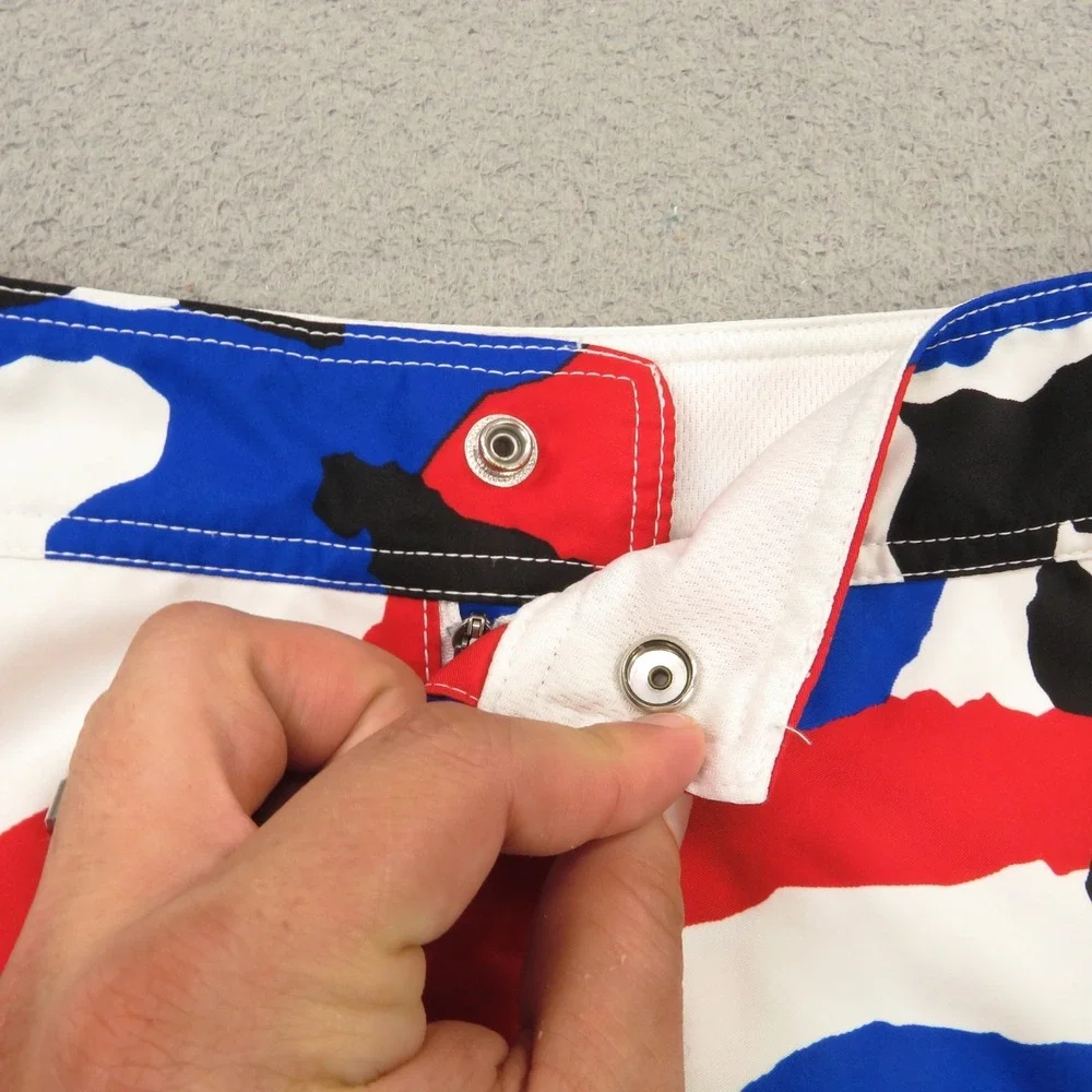 Stussy Mens Camo Swim Trunks 32 Blue Red White Board Shorts 6in Inseam